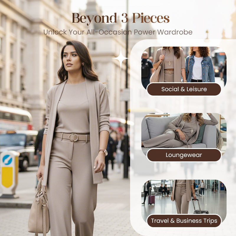 Maris | Elegant 3-Piece Set – Long Cardigan, Top & Pants