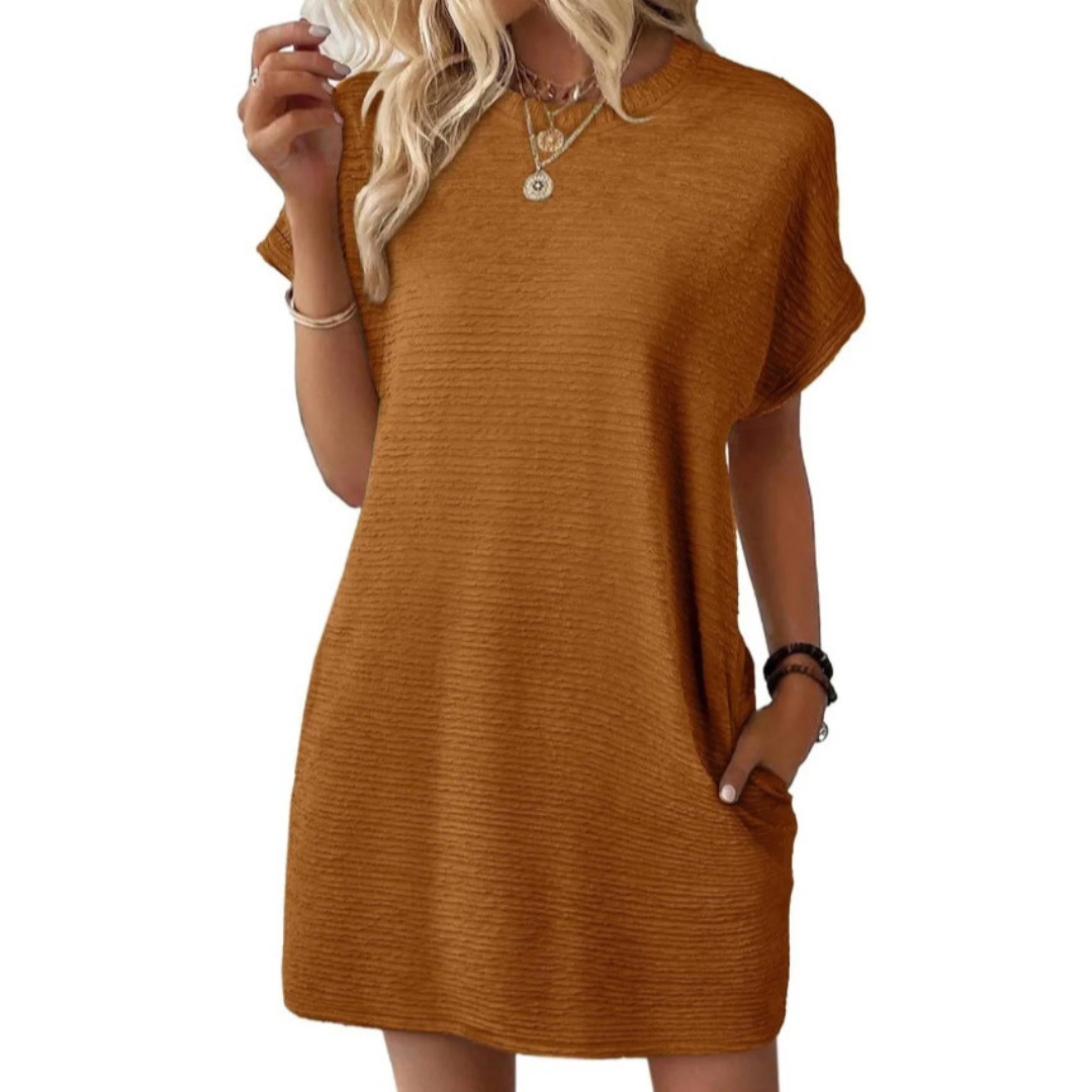 Evasha™ | Casual Minimalist Round Neck Dress