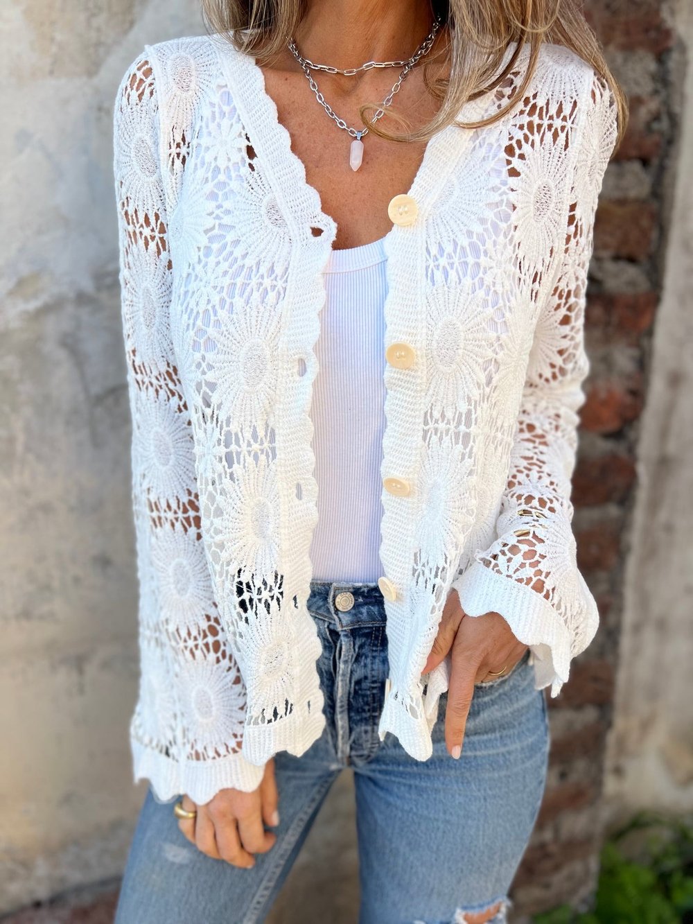 Elora™ | Delicate Crochet Button Cardigan