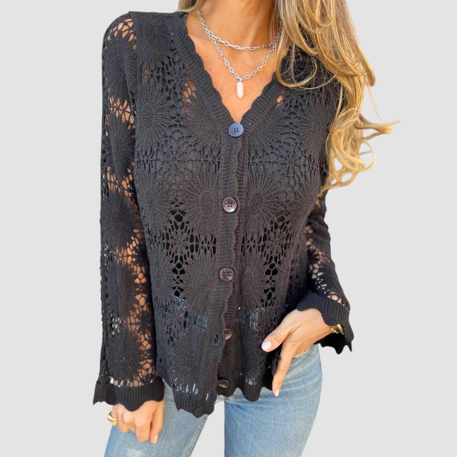 Elora™ | Delicate Crochet Button Cardigan