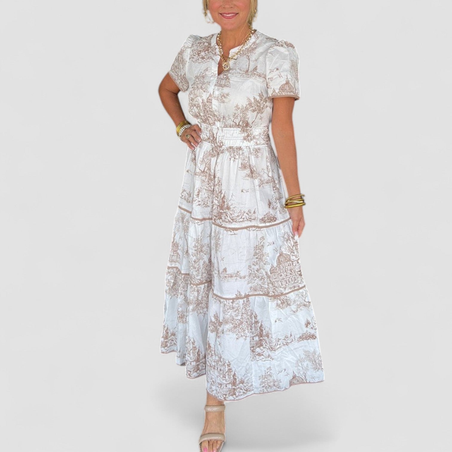 Eliza™ | Classic Scenic-Print Maxi Dress