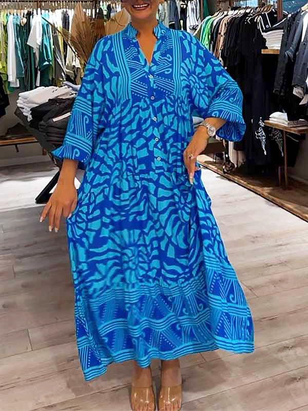 Ilona™ | Elegant V-Neck Printed Dress
