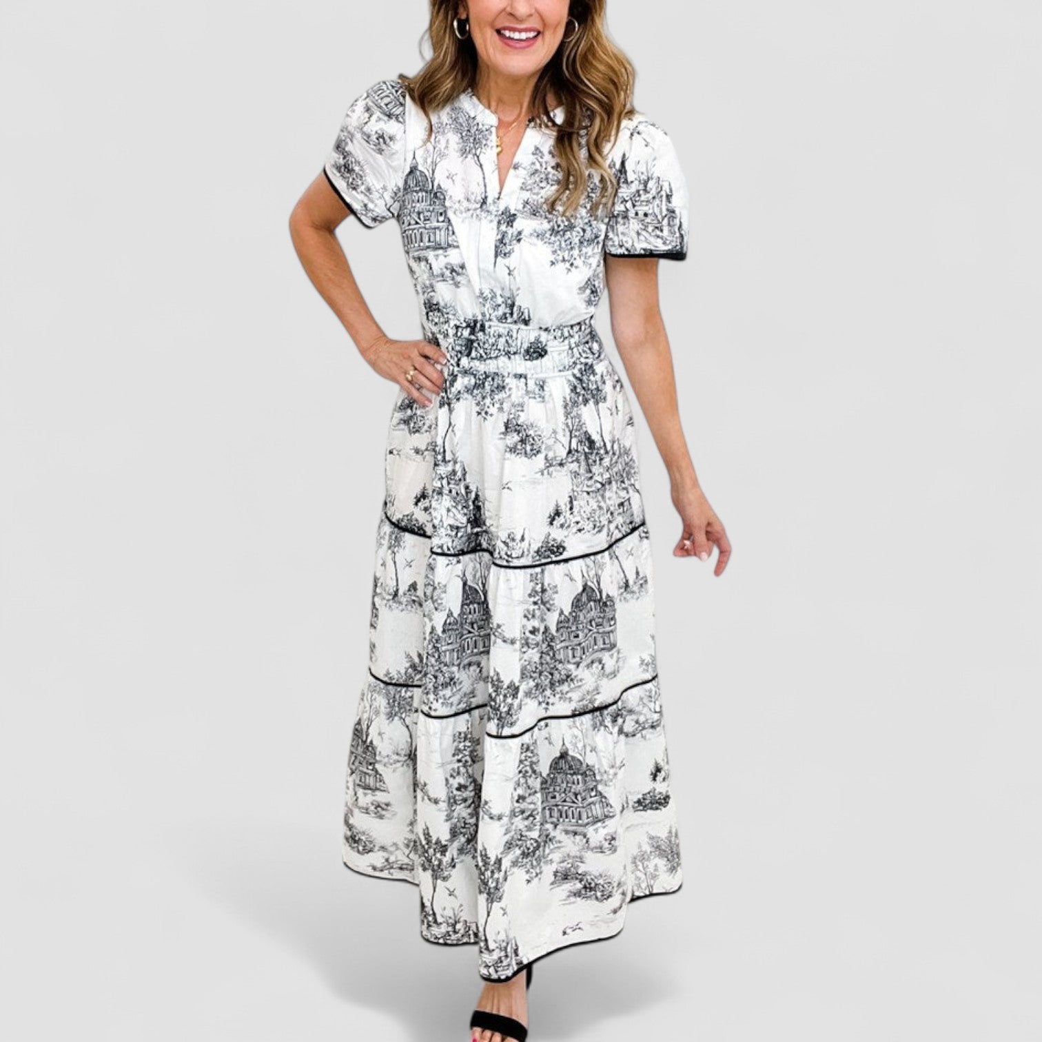 Eliza™ | Classic Scenic-Print Maxi Dress