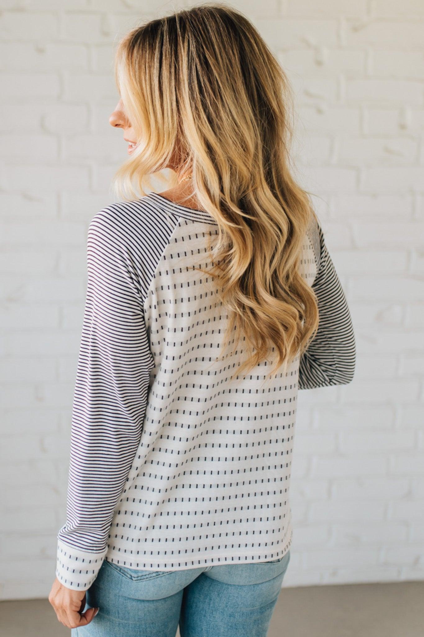 Elara™ | Long Sleeve Mini-Stripe Sweater Top
