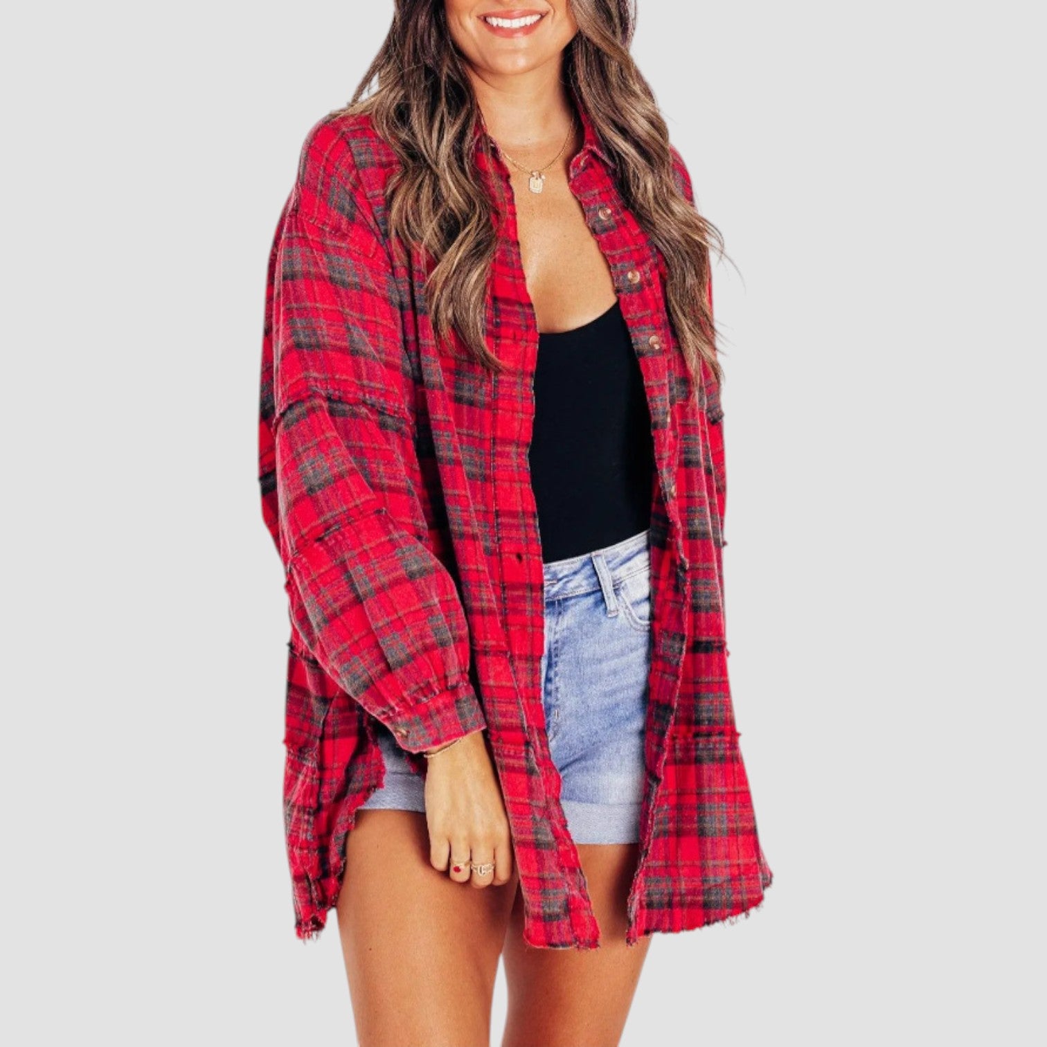 Maribel™ | Oversized Mineral Washed Flannel Shirt