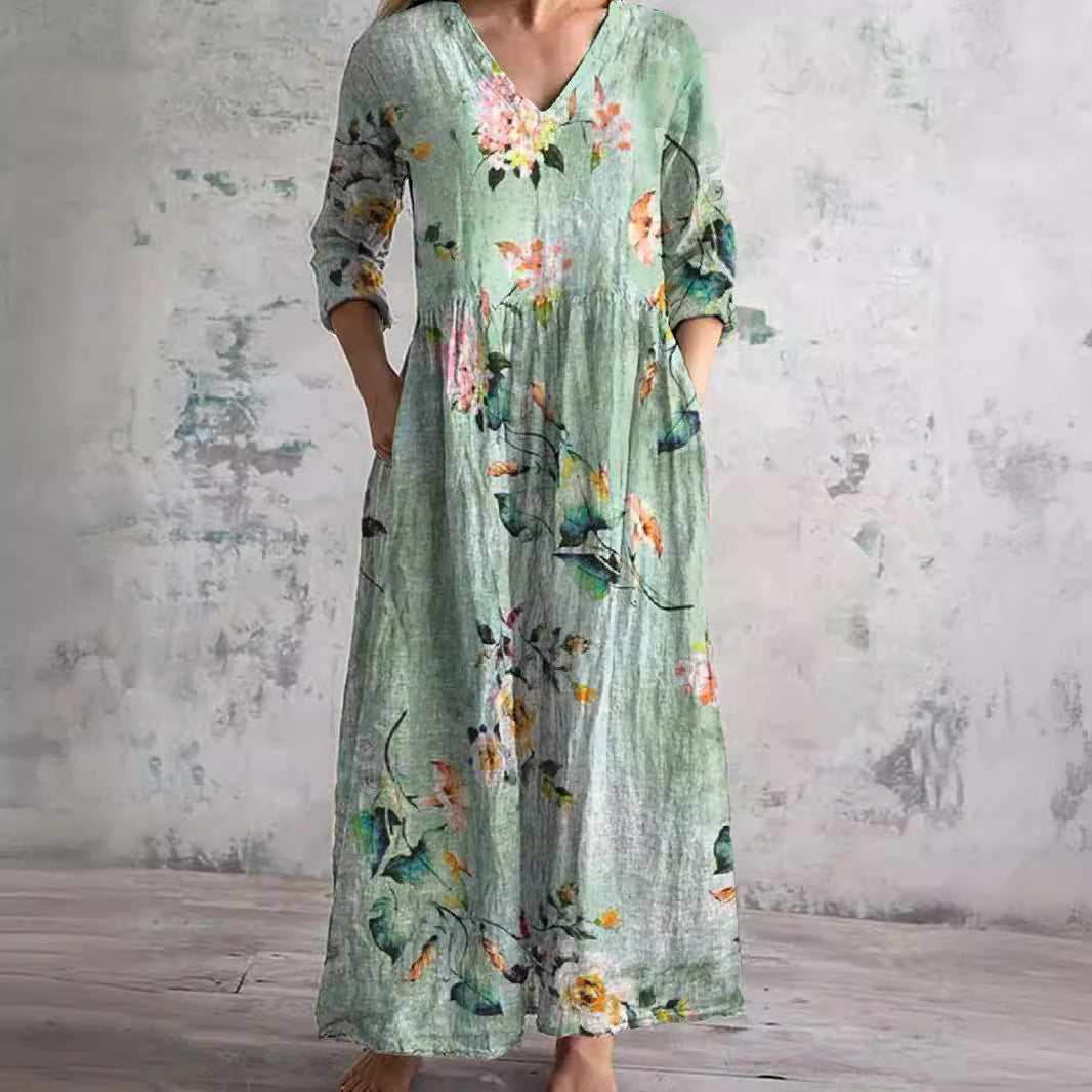 Florienne™ | Floral Linen-Cotton Dress