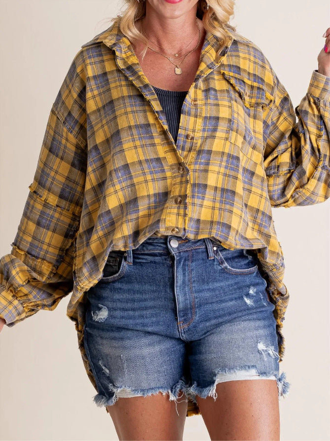 Maribel™ | Oversized Mineral Washed Flannel Shirt
