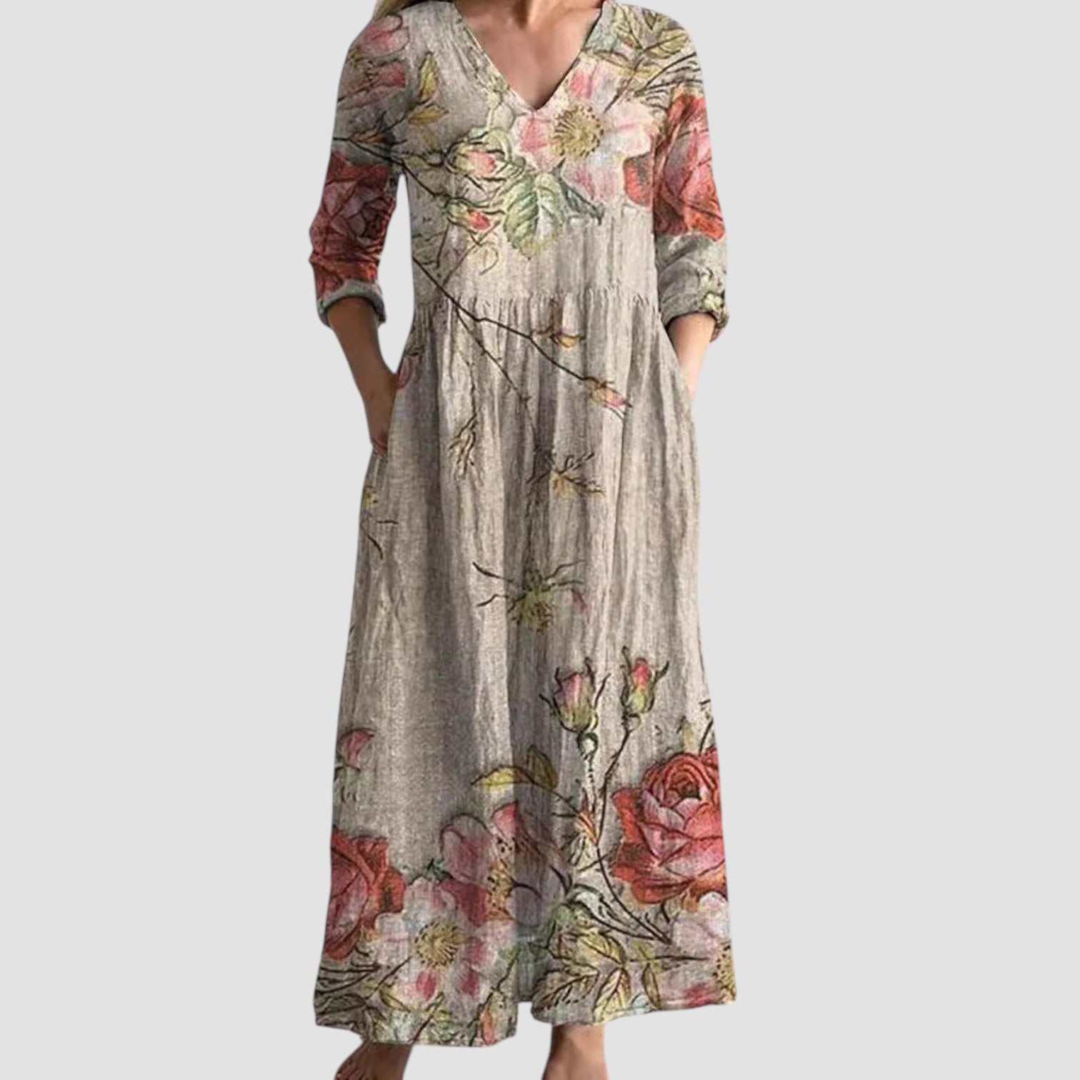 Florienne™ | Floral Linen-Cotton Dress