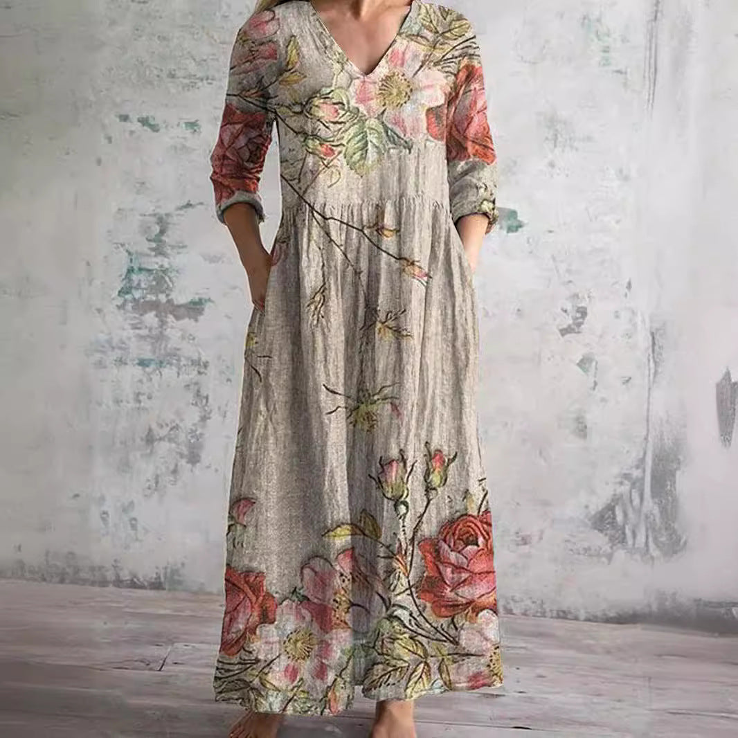 Florienne™ | Floral Linen-Cotton Dress