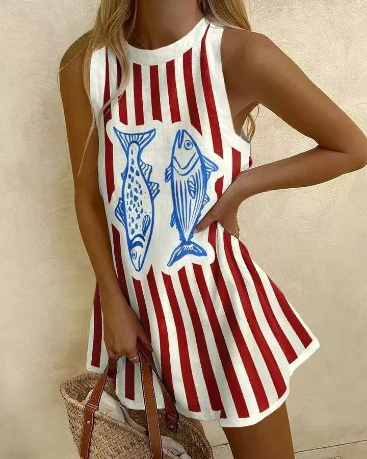 Delara™ | Fish Print Mini Dress
