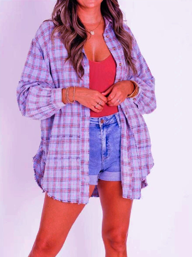 Maribel™ | Oversized Mineral Washed Flannel Shirt