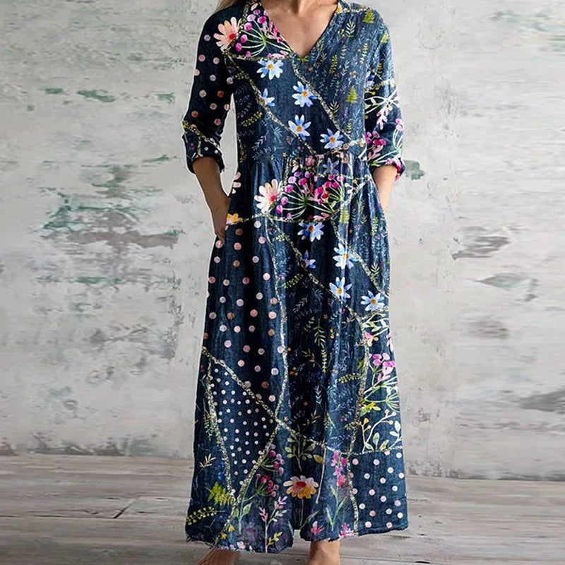 Florienne™ | Floral Linen-Cotton Dress