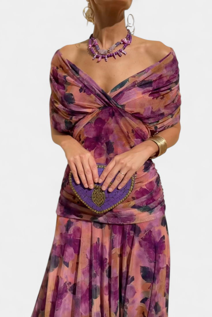 Elodie | Long Floral Dress with V-Neck