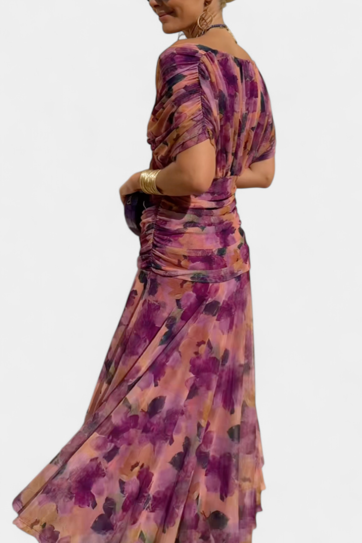 Elodie | Long Floral Dress with V-Neck