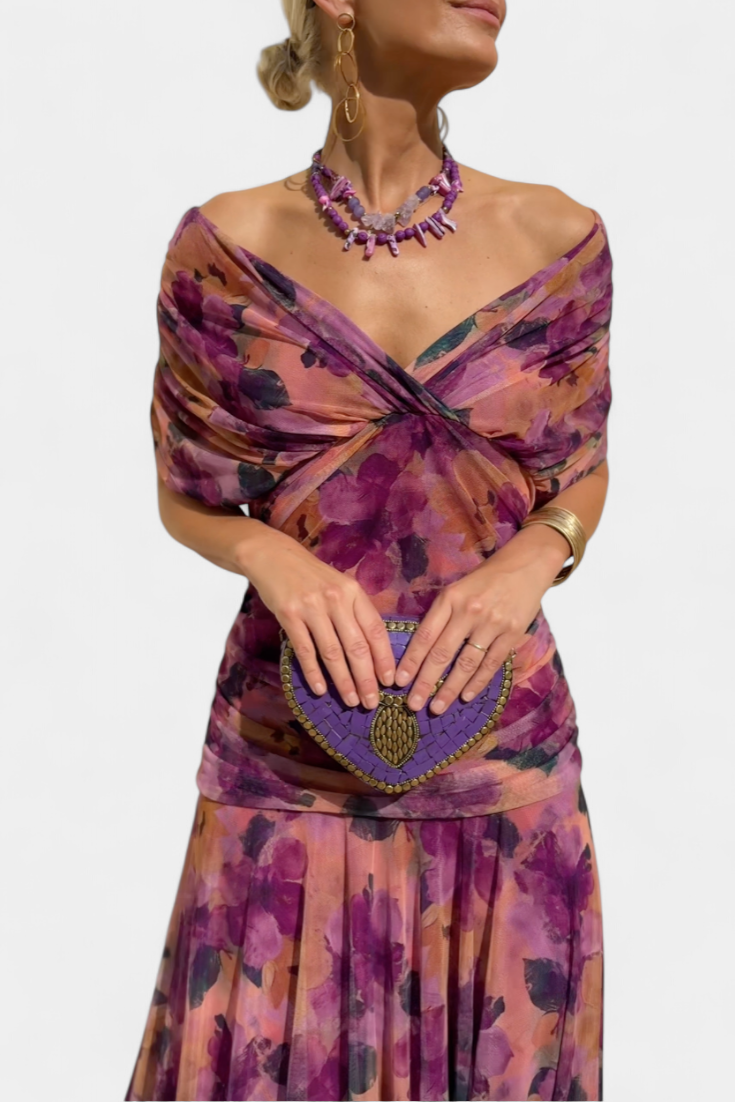 Elodie | Long Floral Dress with V-Neck