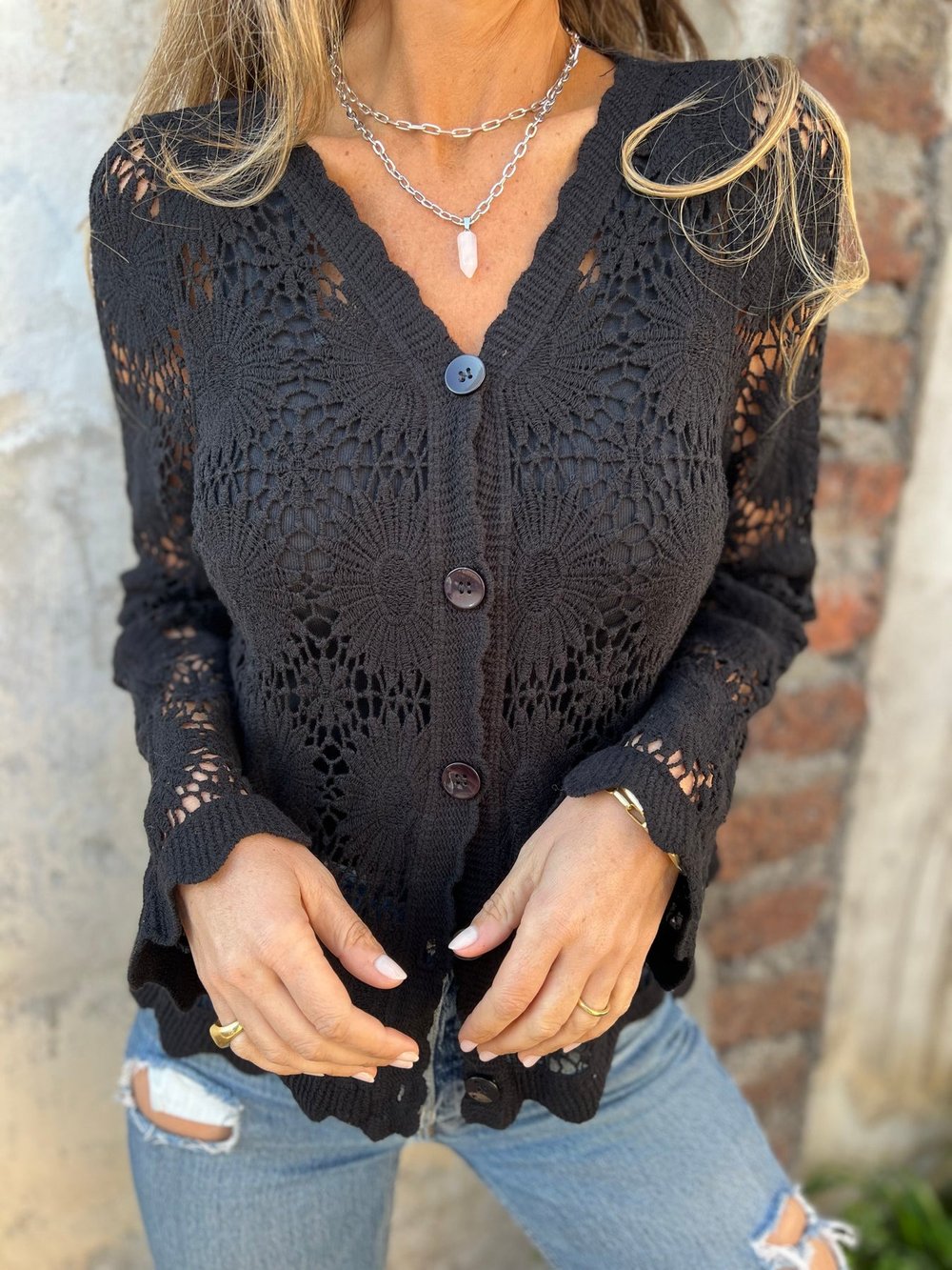Elora™ | Delicate Crochet Button Cardigan