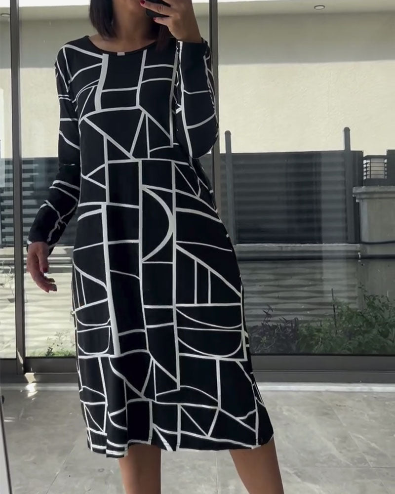 Danica | Casual Printed Long Sleeve Midi Dress