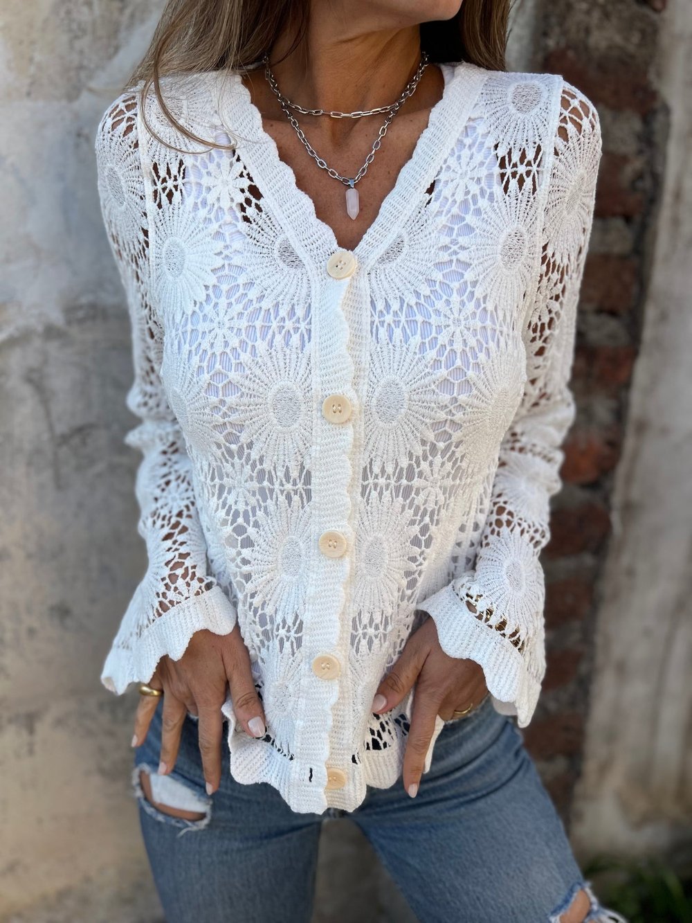 Elora™ | Delicate Crochet Button Cardigan