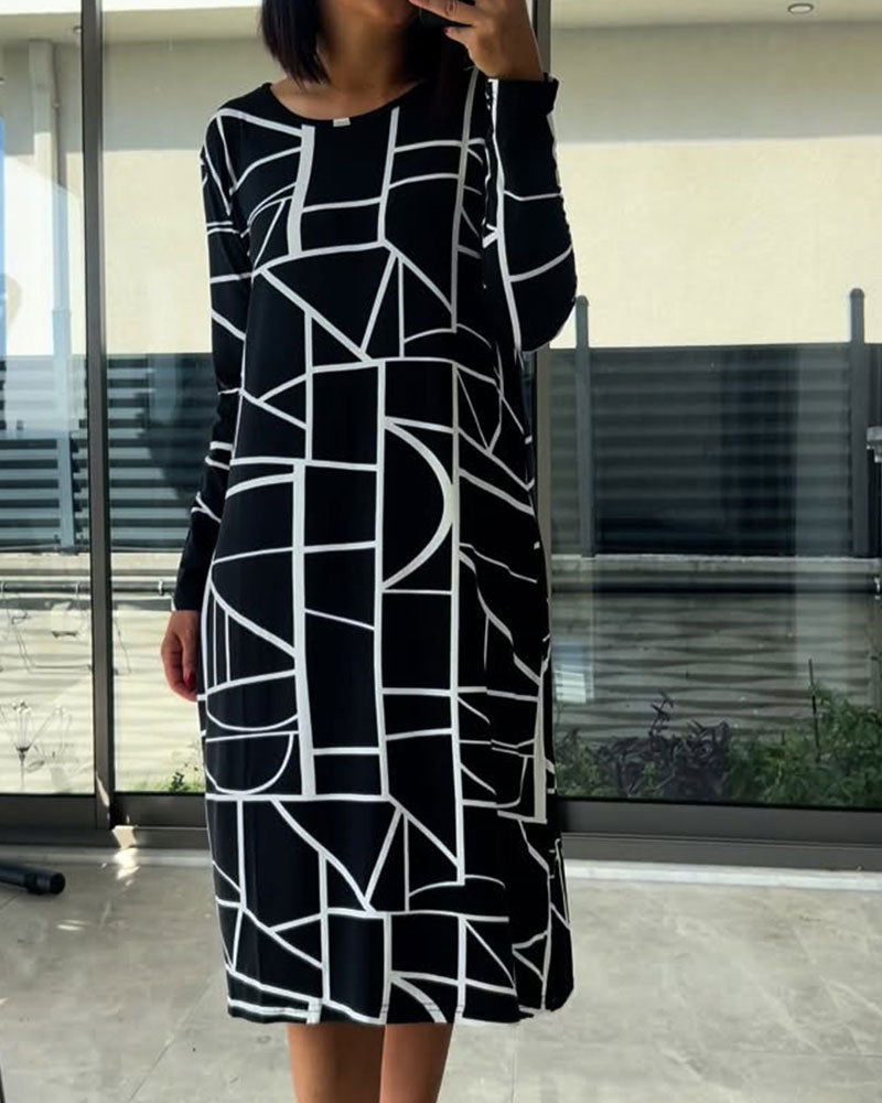 Danica | Casual Printed Long Sleeve Midi Dress