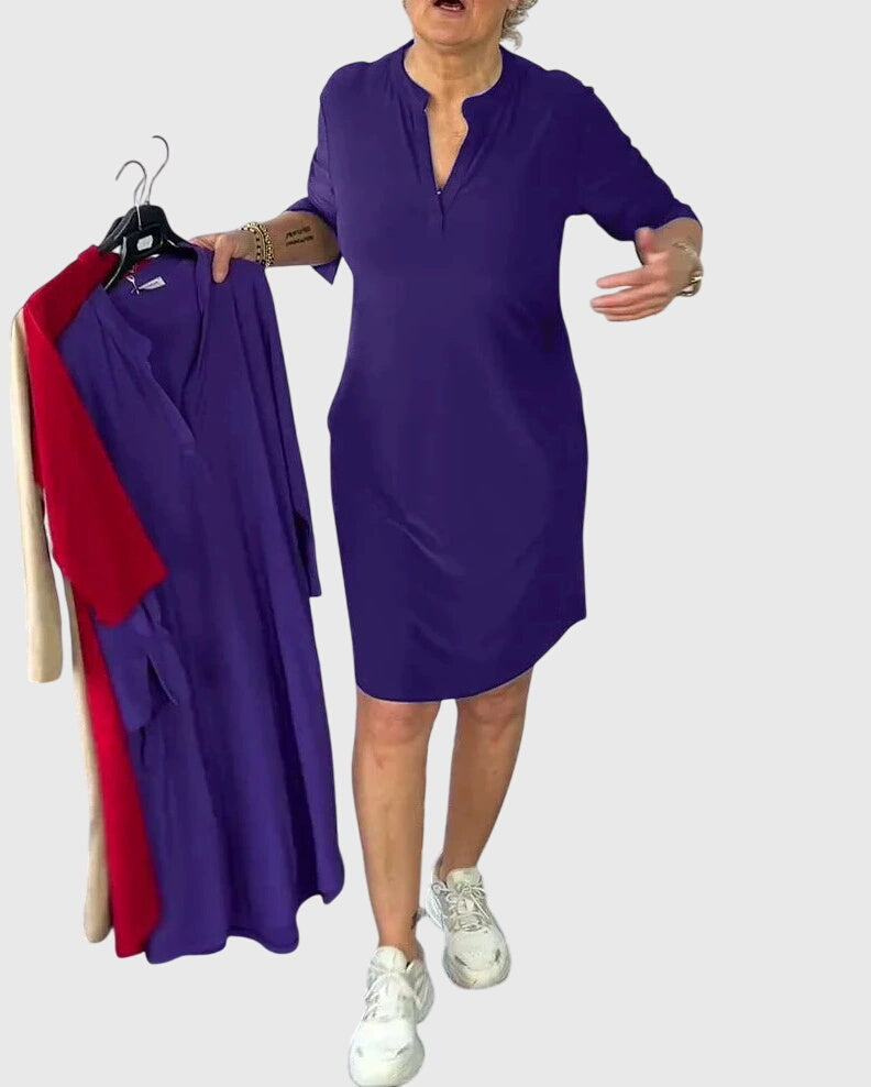 Katherine™ | Robe unie à col en V