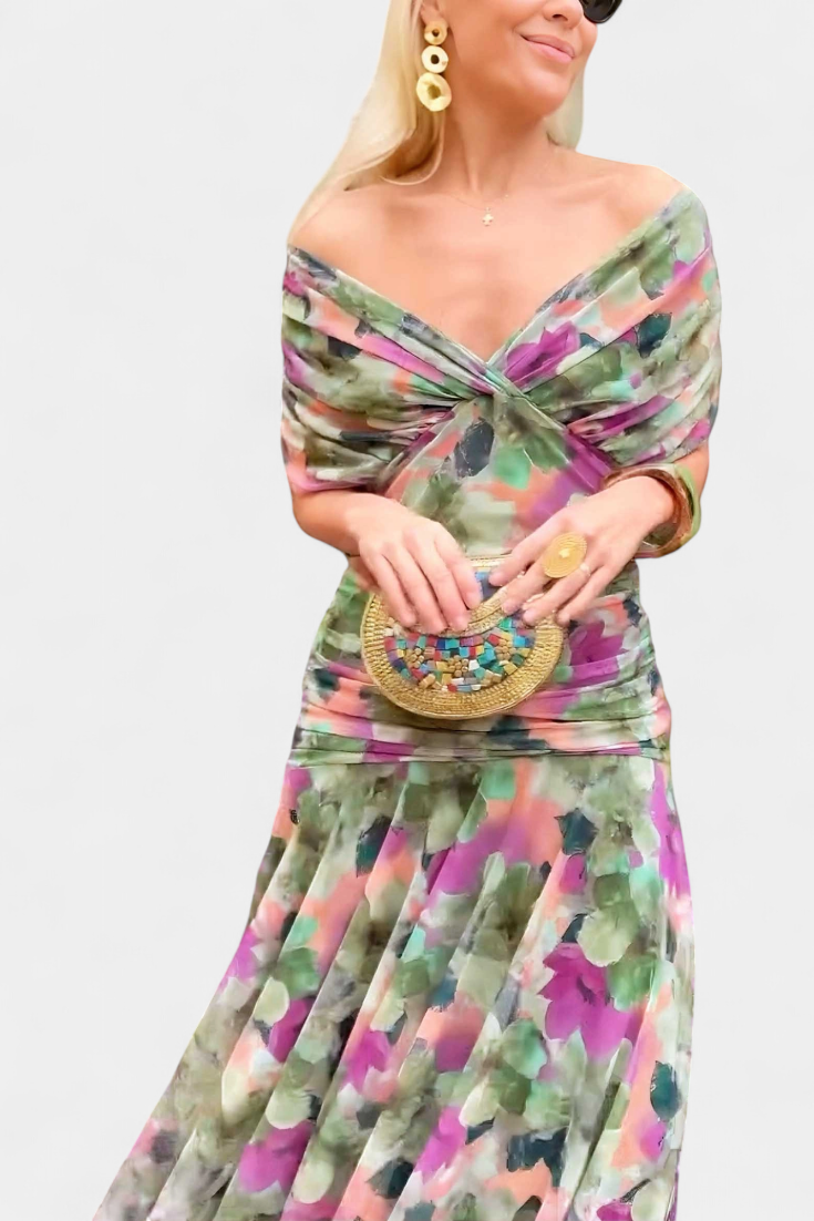 Elodie | Long Floral Dress with V-Neck