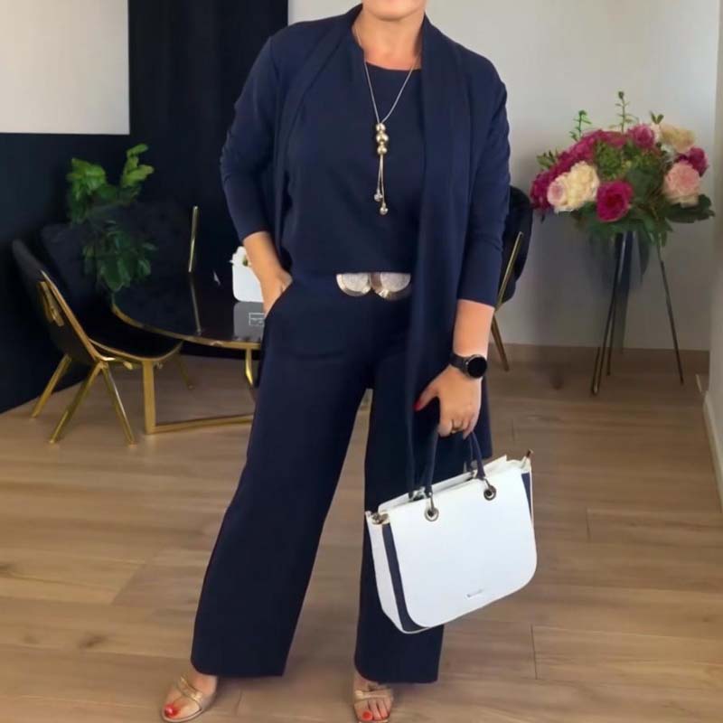 Maris | Elegant 3-Piece Set – Long Cardigan, Top & Pants
