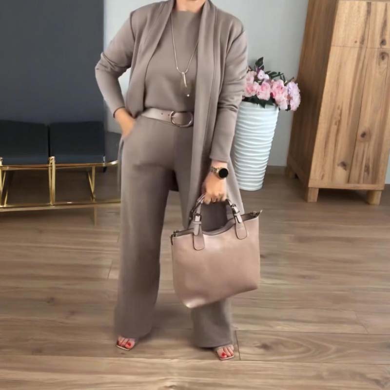 Maris | Elegant 3-Piece Set – Long Cardigan, Top & Pants